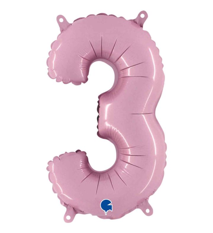 14" Pastel Pink Number 3 Grabo Foil Balloon