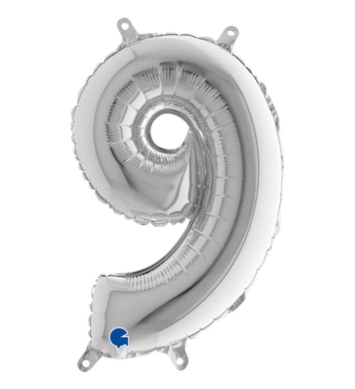 14" Silver Number 9 Grabo Foil Balloon