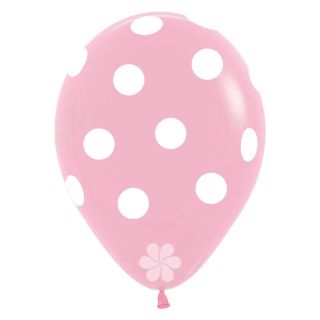 12" Sempertex Pink 009 with White Polka Dots Latex Balloons 25ct