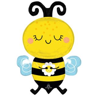 32" Happy Bee Black and Yellow Supershape Foil Balloon