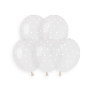 5" Gemar White 1051 Polka Dots Crystal Latex Balloons 50ct