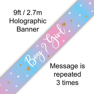 9ft Holographic Banner Boy or Girl Gender Reveal Pink and Blue