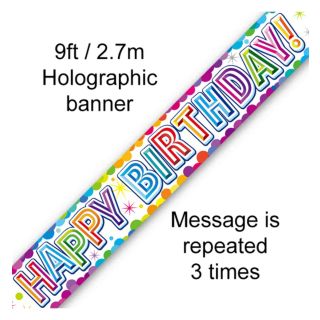 9ft Banner Happy Birthday Colourful Confetti Metallic