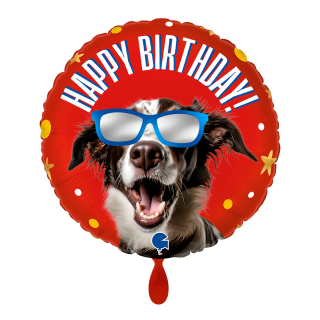 Happy Birthday Dog with Reflective Sunglasses Round Foil Balloon 18"