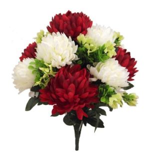 43cm LARGE CHRYSANTHEMUM BUSH IVORY/RED/GREEN