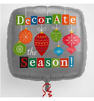 18" Decorate the Season Christmas Bauble Square Foil Balloon