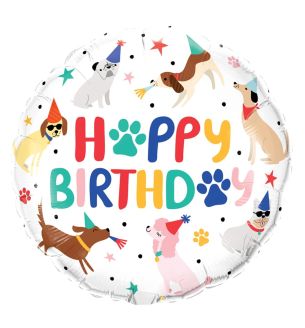 18" Happy Birthday Dog Round Foil Balloon