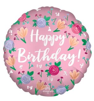 18" Happy Birthday Peony Foil Balloon