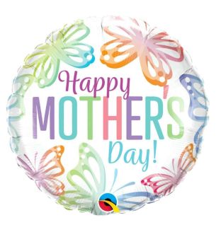 18" Happy Mothers Day Pastel Butterflies Foil Balloon