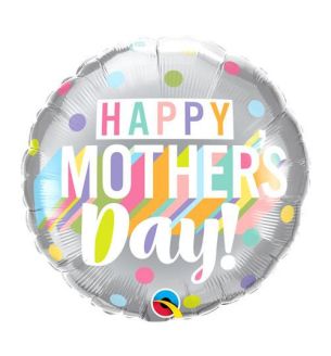 18" Happy Mothers Day Pastel Dot Round Foil Balloon