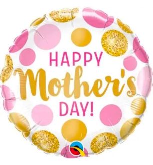 18" Happy Mothers Day Pink Confetti Holographic Round Foil Balloon