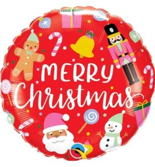 18" Merry Christmas Icons Round Foil Balloon
