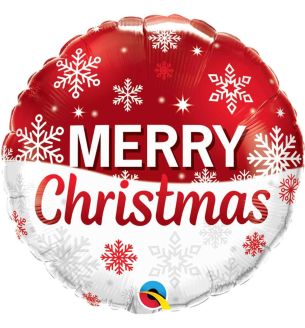 18" Merry Christmas Snow Flake Red/White Foil Balloon