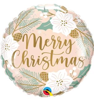 18" Merry Christmas Winter Pastel Floral Foil Balloon