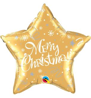 20" Merry Christmas Festive Gold Star Foil Balloon