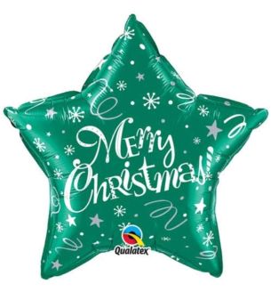 20" Merry Christmas Festive Green Star Foil Balloon