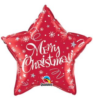 20" Merry Christmas! Festive Red Star Foil Balloon