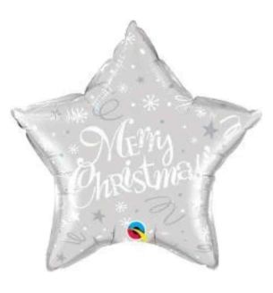 20" Merry Christmas Festive Silver Star Foil Balloon