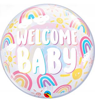 22" Deco Bubble Welcome Baby Rainbow Clouds Balloon