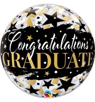 22" Congratulations Graduate Black and Gold Bubble Balloon