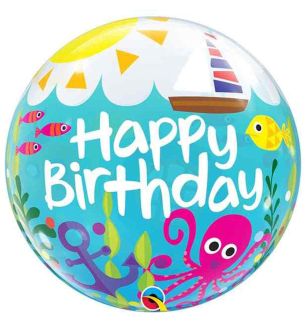22" Deco Bubble Happy Birthday Maritime Fun Balloon