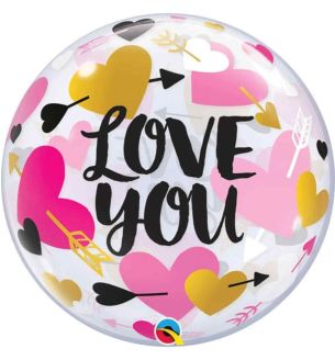 22" Love You Valentin's Hearts and Arrows Bubble Balloon