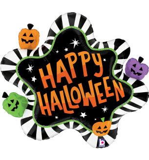 31" Happy Halloween Splat Striped Foil Balloon