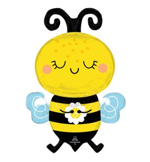 32" Happy Bee Black and Yellow Supershape Foil Balloon