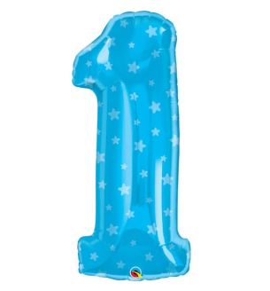 34" Blue Number One With Heart Design Foil Balloon