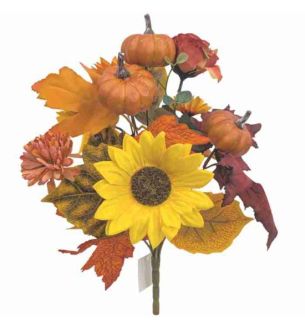 47cm Autumn Sunflower Pumpkin & Rose Mixed Bush Orange/Yellow