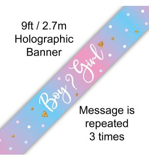 9ft Holographic Banner Boy or Girl Gender Reveal Pink and Blue