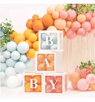 Balloon Boxes Baby 30cm x 30cm White Card with Clear Windows 4pc