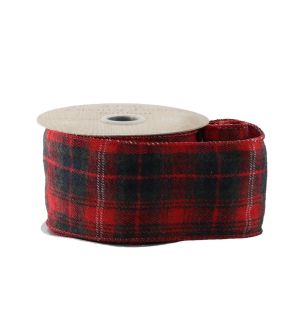 Red & Black Check Velvet Ribbon with Wired Edge 63mm x 10yds