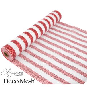 Eleganza Deco Mesh Metallic Stripe Red/White - 53cm x 9.1m