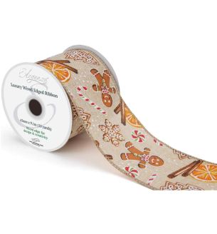 Eleganza Luxury Wired Edge Ribbon Christmas Burlap Gingerbread Man No.477 63mm x 9.1m