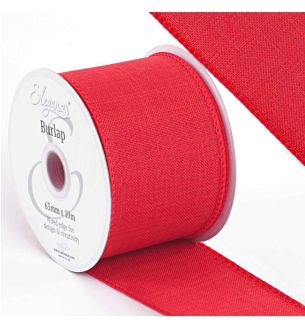 Eleganza Wired Edge Burlap Ribbon Red No.16 63mm x 10m