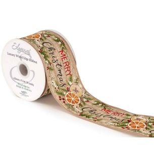 Eleganza Wired Edge Ribbon Merry Christmas Sliced Fruits No.431 63mm x 9.1m