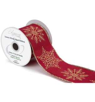Eleganza Luxury Wired Edge Christmas Snowflake Ribbon Burgundy/Gold No.464 63mm x 9.1m