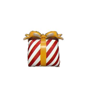 Gift Box Red/White Stripe with Gold Bow 14" x 12" Foil Balloon