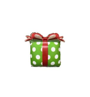 Gift Box Green/White Polka Dots with Red Bow 14" x 12" Foil Balloon