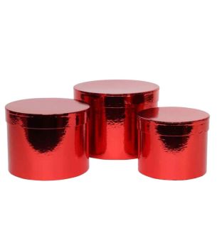Hat Box Metallic Red Set of 3 - Largest D19cm x H14.4cm