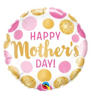 Mini Happy Mothers Day Pink and Gold Spots Foil Balloon