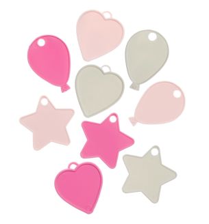 Mixed Shape Plastic Balloon Weights - White, Hot Pink, Pale Pink 100ct