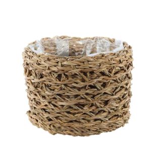 Natural Seagrass Round Basket with Liner - D21cm x H15.5cm 