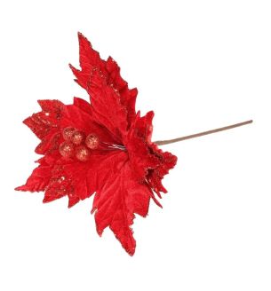 Velvet Poinsettia with Glitter edge Red