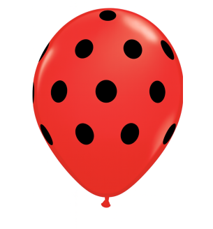 11" Qualatex Red With Black Polka Dots Latex Balloons 25pk
