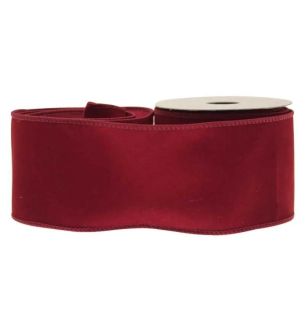 Burgundy Velvet Ribbon with Wired Edge 63mm x 10yds